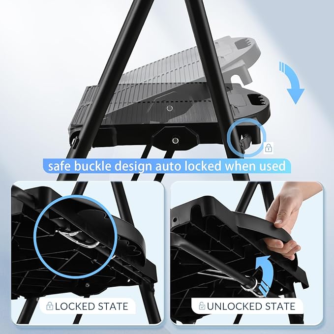 Extra Large & Wide 600lbs Step Ladder 2 Step Folding,Anti-Slip, Heavy Duty, Matte Black