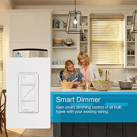 Lutron Caseta Original Smart Dimmer Switch (Lutron Smart Hub Required), for LED Lights, 150 Watt, Single-Pole/3-Way, No Neutral Required, PD-6WCL-WH-2, White, 2 Pack