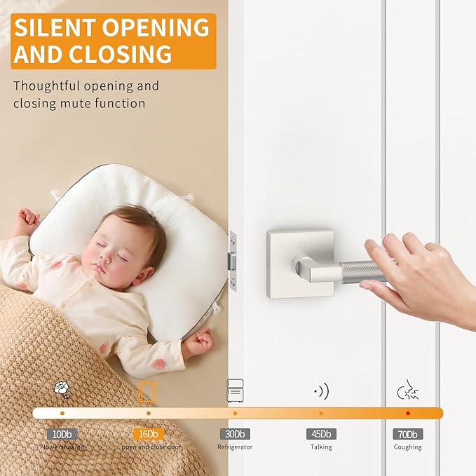 Amerdeco 1 Pack Privacy Door Handles, Brushed Satin Nickel Interior, Knurled Lever, Heavy Duty for Bedroom and Bathroom, Reversible Keyless for Right & Left Side AM0021