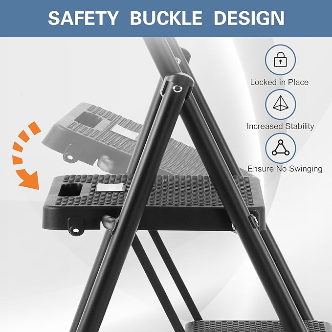 Nazhura Foldable 5 Step Stool Ladder,300 Lb Weight Limit Folding 5 Stepping Ladder for Kitchen, with Wide Anti-Slip Pedal, Sturdy Steel Ladder, Convenient Handrail, Lightweight (5 Step)