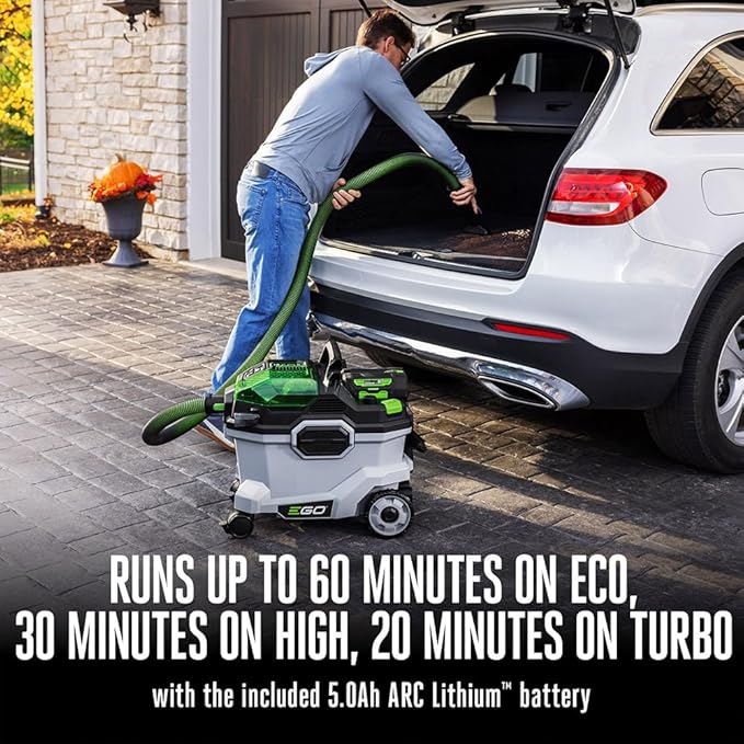 EGO Power+ Shop Vacuum Wet Dry, Car Vac, Portable Cordless Cleaner, 9 Gallon 110 CFM, Includes 56V 5.0Ah Battery and Charger - WDV0904