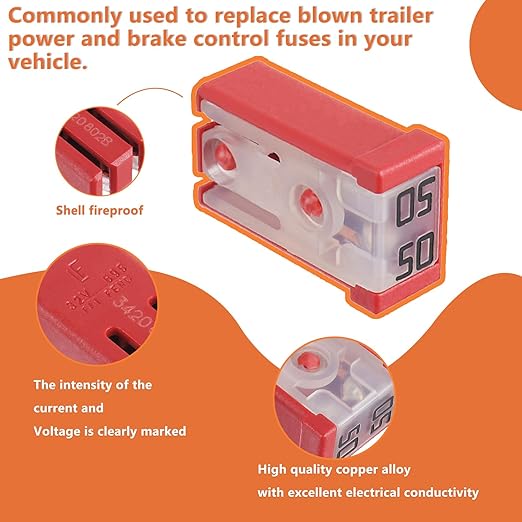 50A 32V Mini Slotted Automotive MCASE Shaped Cartridge Fuse Kit(Pack of 10pcs,50A)