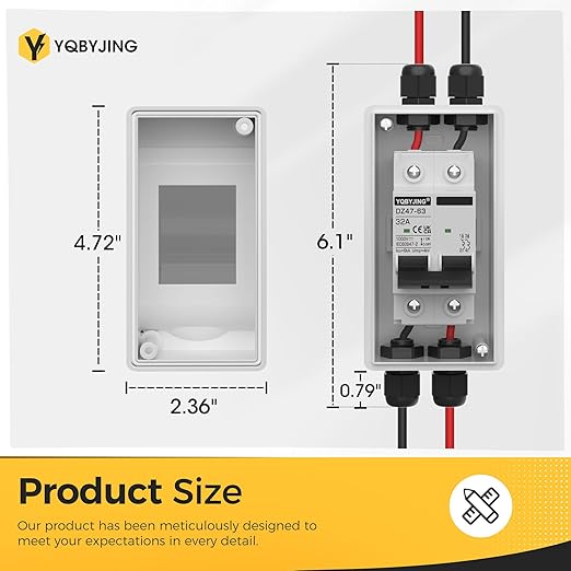 Solar Panel Disconnect Switch 32 Amp DC Miniature Circuit Breaker 1000V 2 Poles with PV Connector and IP65 Waterproof UV-Proof Box for Outdoor Solar PV Homes Battery