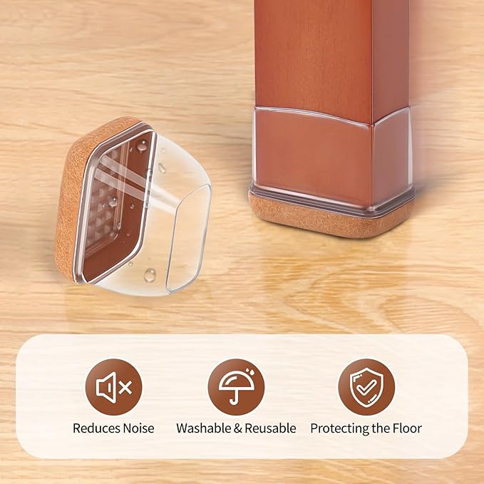 Ezprotekt 8 Pcs Rectangle Clear Felt Chair Leg Floor Protectors for Hardwood Tile Floors, Rectangle Silicone Felt Furniture Pads Caps Covers for Chair Table Desk Sofa (Fit W : 0.6-0.8", L: 0.9-1.3")