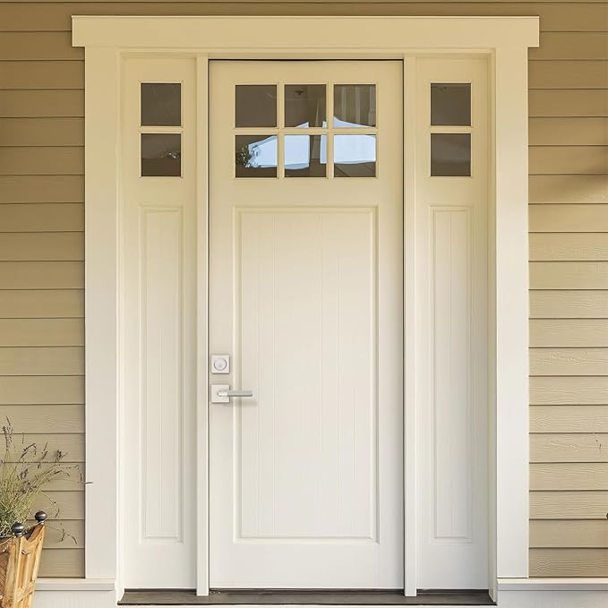 Amerdeco Front Door Lock Set with Double Cylinder Deadbolt, Exterior Entry Door Lever, Heavy Duty Entry Door Locksets for Left or Right Hand Exterior Door(Brushed Satin Nickel 2 Pack)