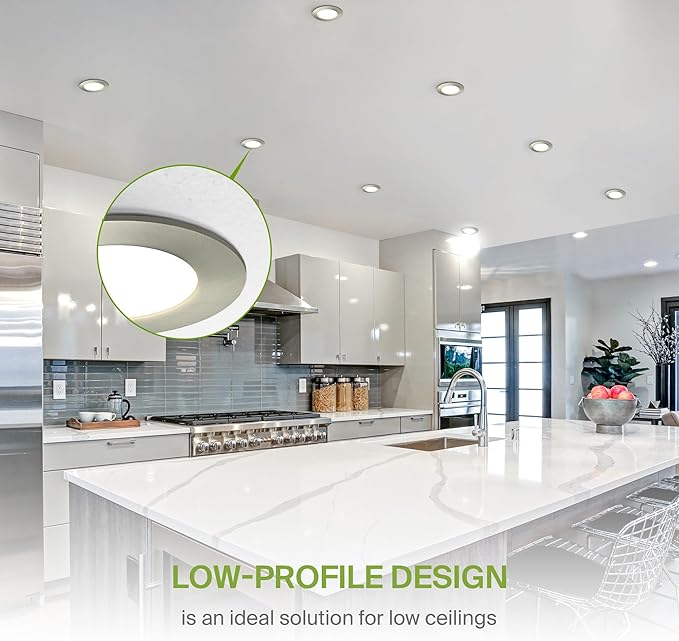 ASD 6 Pack LED Recessed Lighting 4 Inch 9W, 5 CCT 2700K-5000K CRI90+, IC Rated Ultra Thin Dimmable Ceiling Lights with J Box, Canless Wafer Downlight, Round Slim Panel Light, Energy Star ETL, Nickel