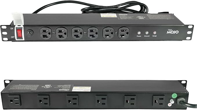 Tecmojo 1U Rackmount Network-Grade PDU Surge Protector Power Strip, 12 Outlets (6 Front, 6 Rear Wide Spaced) 12A 6ft Cord with 5-15P Lug - Black, UL Certified