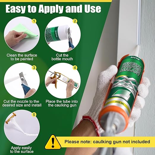 6 Pack Clear Silicone Sealant Caulk, 10.1 oz 100% Waterproof Silicone Sealant Adhesive Clear Caulk Tool for RV Marine Home Window Roof Door Kitchen Bathroom Bathtub Shower Auto Leakproof Seal