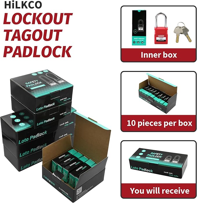 Lockout Tagout Locks - 10 Pack Red Loto Locks, Keyed Alike Padlock OSHA Compliant Lock Out Tag Out Lock, Safety Padlocks for Electrical Lockout Tag Out Kits