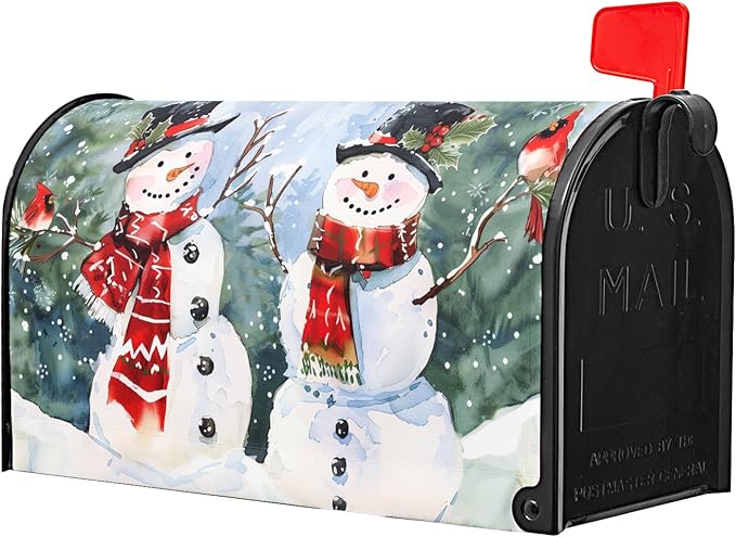 Kawani Winter Magnetic Snowman Trees Snow Mailbox Covers - Standard Size 25.5x21 Inch - Xmas Holiday Post Letter Box Cover for Garden Yard Decor