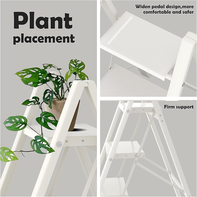 Taranta 4 Step Ladder,Aluminum Lightweight Folding 4 Step Stool with Anti-Slip Wide Pedal,330lbs Capacity Step Ladder for Household,Kitchen,Office - White