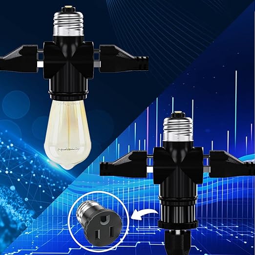 2 Pack, Light Socket to Plug Adapter, Convert E26 Light Socket to 3-Prong Outlet Adapter and Light Bulb Socket (Black)