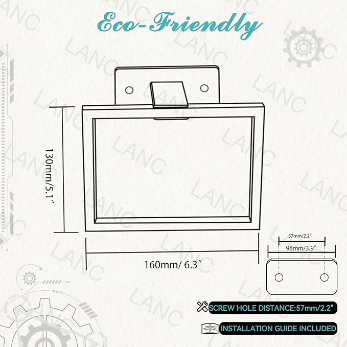 LANC Hand Towel Rings for Bathroom Wall Mount Brushed Finished Square Self Adhesive Hand Towel Holder for Kitchen Towel Holder Lavatory Stainless Steel Contemporary Shower Towel Racks, A8396BN