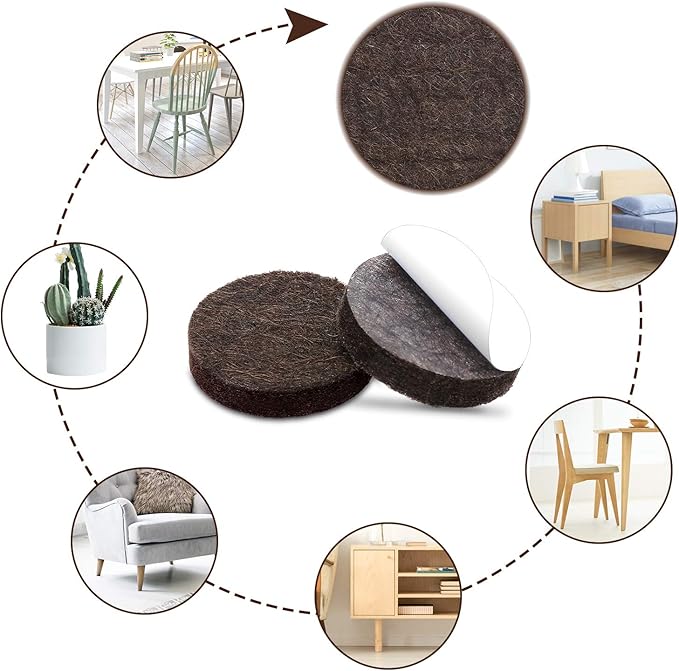 Yelanon Felt Furniture Pads for Hardwood Floors -216 Pcs Premium Felt Pads for Chair Legs, Floor Protectors for Furniture, Brown
