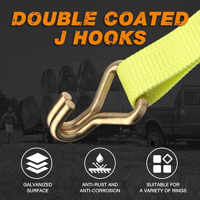 Ratchet Tie Down Strap - 4 Pack 2" x 27' Heavy Duty Ratchet Straps with Aluminum Handle, Cargo Straps for Moving Appliances, Lawn Equipment, Motorcycle in a Truck Yellow