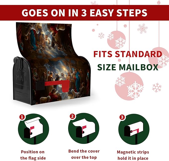 Christmas Nativity Mailbox Covers Magnetic Outdoor Decorations 25.5 X 21 Inch Large Size Vintage Winter Xmas Nativity Mailbox Wraps Post Letter Box Cover Oversized for Outside Garden Yard