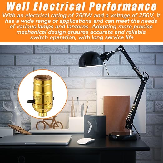 4 Pack UL Listed Lamp Socket with Push On/Off, E26 Threaded Base, Medium Screw Push Socket, Lamp Parts for Floor and Table Lamps, DIY Project, Gold