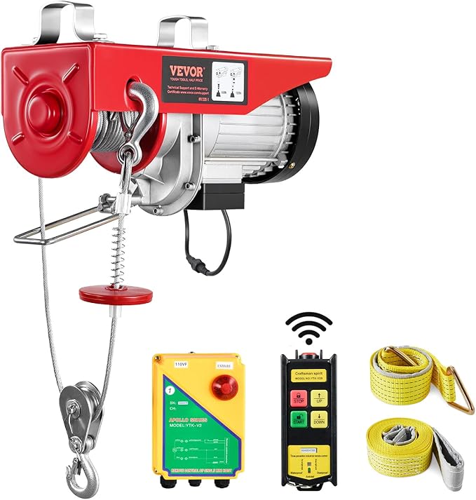 VEVOR 1320lbs Wireless Electric Hoist, 1150W 110V Electric Steel Wire Winch with Wireless Remote Control, 40ft Single Cable Lifting Height & Motor, for Garage Warehouse Factory