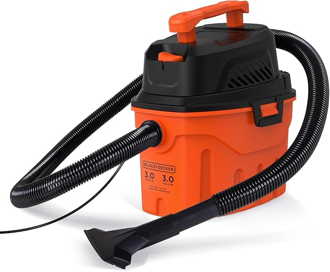 BLACK+DECKER Shop Vacuum Wet and Dry, 3 Gallon 3.0 Peak HP, 3-in-1 Portable Corded Shop Vac with Accessories, Vacuum Cleaner for Home, Pet and Car(BDXV18910P-3)