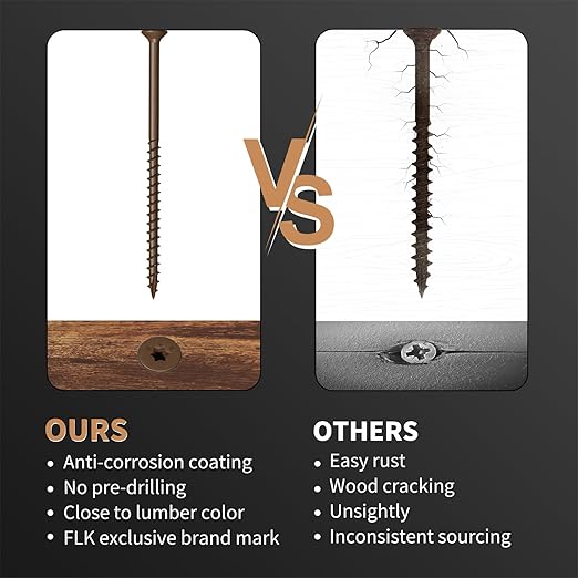 Wood Screws 4 Inch, FIXLINK Deck Screws #10 x 4, 50 PCS, Epoxy Coated, T25 Star Bit Above 1500 Hour Salt Spray Coating Outdoor Decking Screws Excellent Rust Resistant for Wood Fence, Brown