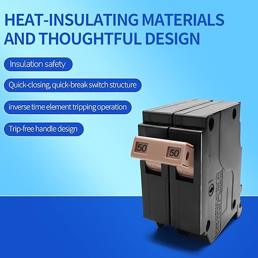 C250 2-Pole 50-Amp Circuit Breaker, Type 3/4-Inch Plug-On Molded Case Circuit Breaker, Thermal Magnetic Protection, 10 KAIC, 120/240V, for Load Centers(5-Years Warranty)