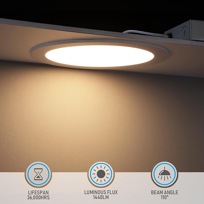 TORCHSTAR 8 Inch Ultra-Thin LED Recessed Ceiling Light with Junction Box, 3000K Warm White, 18W High Brightness Dimmable Slim Canless Wafer Downlight, ETL & ES, Pack of 6