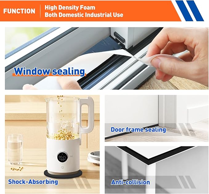 MAGZO Weather Stripping Door Seal, 2 Inch Wide X 1/4 Inch Thick Adhesive Foam Tape Soundproof Weatherstripping for Windows, 2 Rolls Total 13FT Black