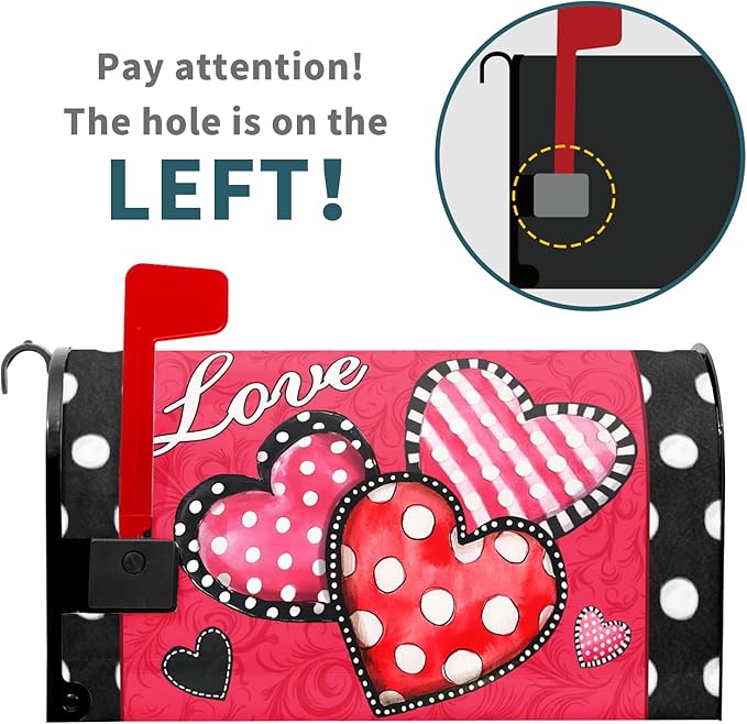 Kawani Valentine's Day Love Hearts Mailbox Covers Magnetic Red Pink and Black Polka Dots Mailbox Covers Magnetic Standard Size 21x18 Inch Holiday Post Letter Box Cover for Garden Yard Decor