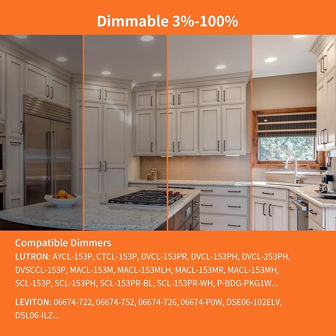 Meconard 6 Pack 6 Inch Ultra-Thin LED Recessed Ceiling Light, 5000K Daylight, Dimmable 12W=110W, 1050LM, IC Rated Can-Killer Downlights with Junction Box, ETL and Energy Star Listed