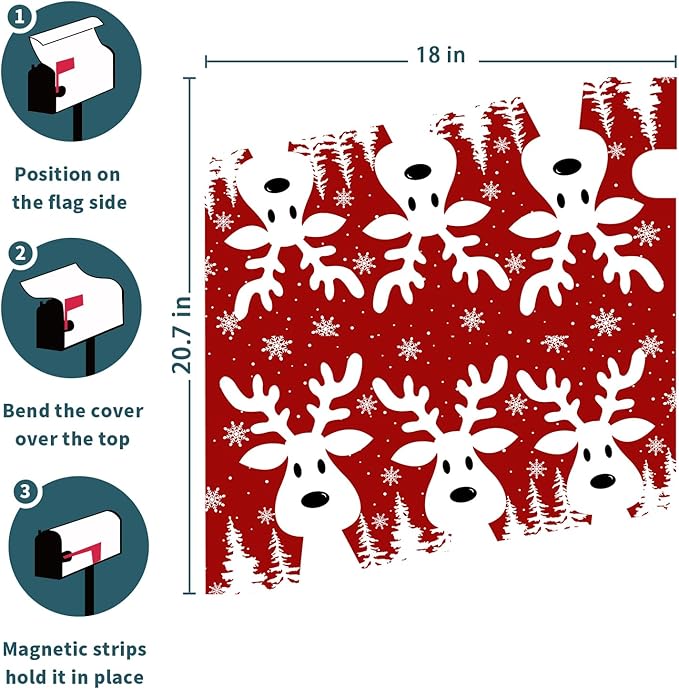 Kawani Merry Christmas Mailbox Cover - Red Deer Snowflake Magnetic Standard Size 21x18 Inch Winter Xmas Holiday Decorative Post Letter Box Cover for Garden Yard Decor