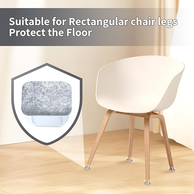 Ezprotekt 8 Pcs Rectangle Grey Felt Chair Leg Floor Protectors for Hardwood Floors, Rectangle Silicone Chair Leg Caps, Furniture Leg Covers Cups for Table Desk (Fit W :0.6-0.8", L: 0.9-1.3")
