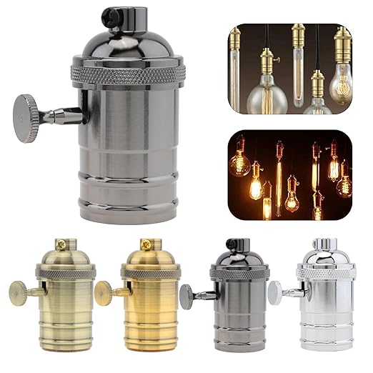 RTNLIT Black Lamp Socket, Vintage Edison E26/E27 Bulb Light Socket with On/Off Knob Switch