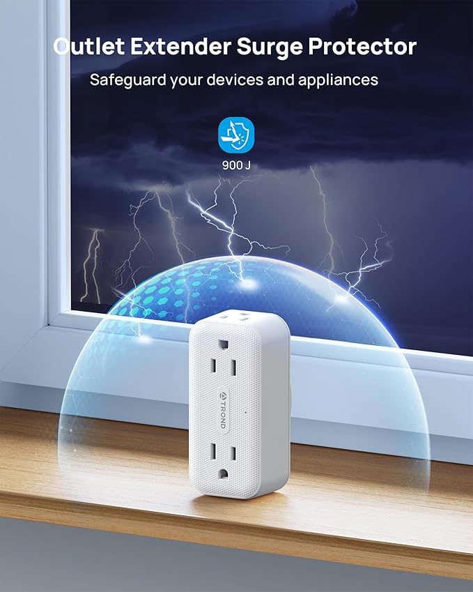 TROND 360 Rotating Outlet Extender 2 Pack, 4 AC Plug Adapter, 900 Joules Surge Protection, 3 Way Charging Station, Multi Plug Wall Outlet for Home Office Travel Dorm Essentials, White