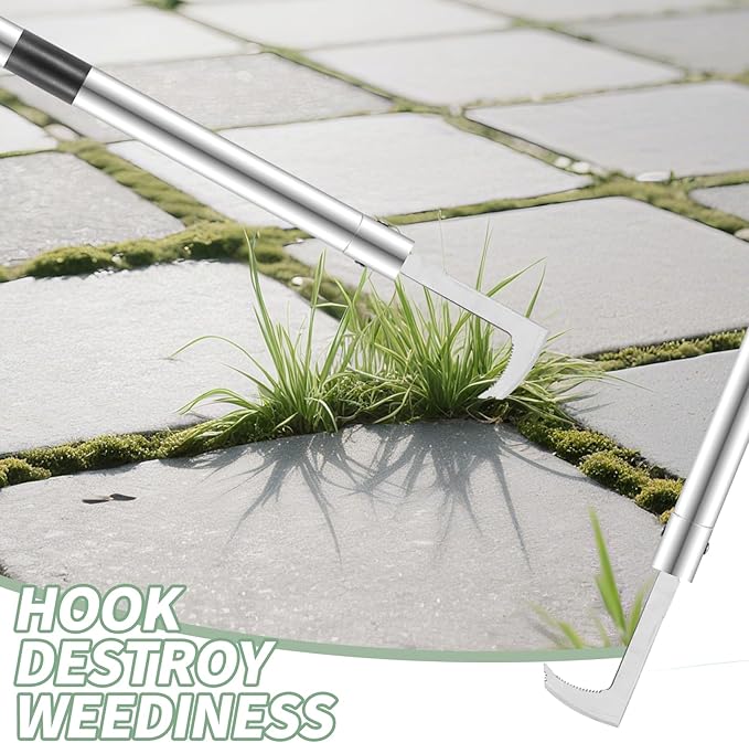 Crack Weeder Tool,2-in-1 Crack Weeder & Moss Remover Brush,33-61 Inch Adjustable Handle,Weed Removal Tool for Weeding Between pavers, Sidewalk, Driveway Crack, Patio Crevice