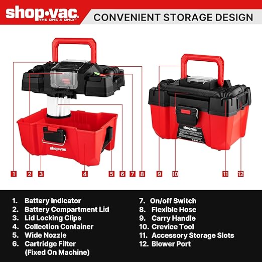 Shop-Vac 20V Cordless Wet/Dry Vacuum, 2.5-Gallon Tank, 5ft Hose, 4.0A Battery and Charger Included