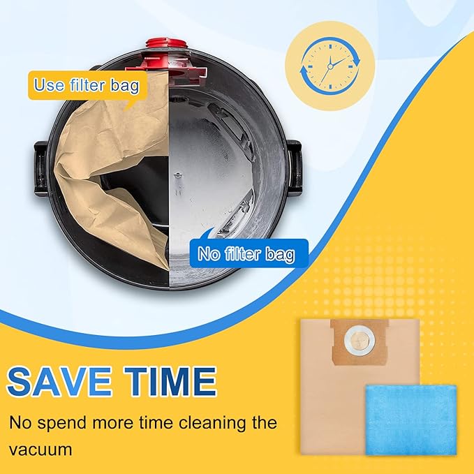 KEEPOW 5-8 Gallon Vacuum Bags, Compatible with Stanley SL18115, SL18116, SL18117, SL18158 and Porter-Cable PCX18406-5B, PCX18404P-6A– Durable, Easy Disposal for Wet/Dry Vacuums 8 Pack