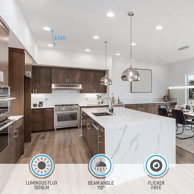 TORCHSTAR 5CCT 6 Inch Slim LED Recessed Lighting with Junction Box, CRI90 Dimmable 12W Ultra-Thin LED Recessed Light, 2700K-5000K Selectable, 1000LM Downlight, ETL & Energy Star, Pack of 6