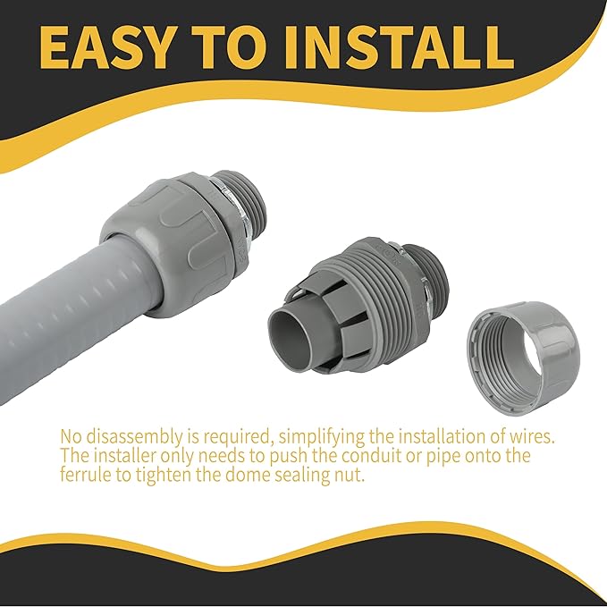 Conduit Connectors, 3/4 Inch Liquid Tight Connector NPT Non-Metallic for PVC Electrical Flexible Conduit Fittings, 180 Degree Straight, UL Listed for Home Outdoor Tubes Tools, Grey (30-Pack)