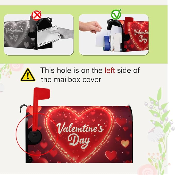 Valentine's Day Mailbox Covers Magnetic Standard Size 21x18 Inch Red Heart Mailbox Cover Love Mailbox Wraps Post Letter Box Cover for Outdoor Garden Decorations
