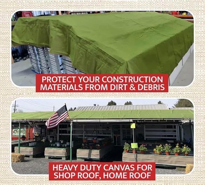 Mytee Products 12' x 20' Green Canvas Tarp 12oz Heavy Duty Water Resistant