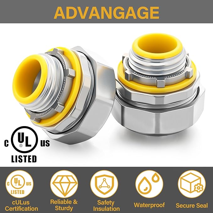 Gisafai 5 pcs Liquid Tight Connector Straight Insulated Zinc Die Cast Metal Tight Electrical Conduit Fittings for 1/2 inch Flexible and Type B Flexible