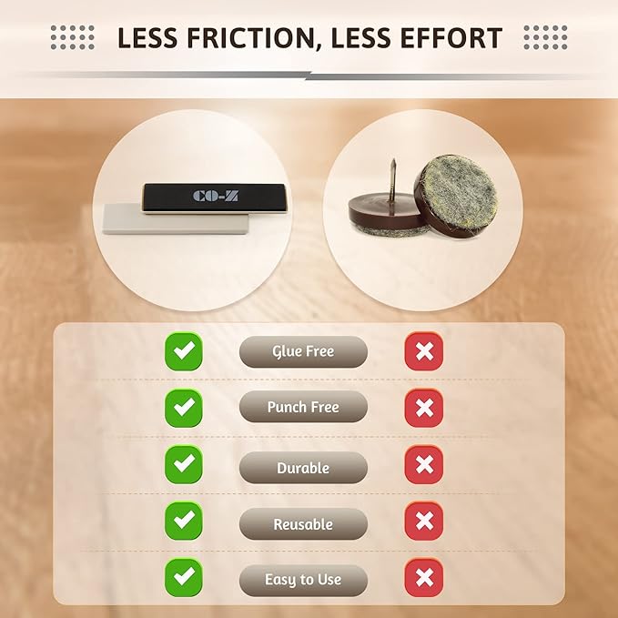 CO-Z Large Furniture Sliders - 8 Pack, 2 1/2" x 9" Rectangle Reusable Furniture Sliders for Carpet, Heavy-Duty Furniture Gliders Movers for Hardwood Floors, Plastic Moving Pads for Heavy Furniture