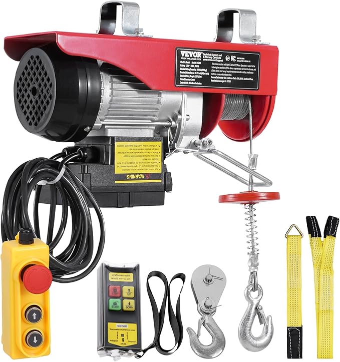 VEVOR Electric Hoist, 440 lbs 120V Electric Winch with 328 ft Wireless & 14 ft Wired Remote Control, 40 ft Single Cable Lifting Height, Single/Double Slings, Lift Hoist for Garage Warehouse Factory