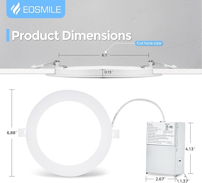 16 Pack 6 Inch LED Recessed Ceiling Light with Junction Box, 2700K-5000K 5CCT 1100 LM Brightness, Ultra-Thin Canless Wafer Ceiling Light, 120V, 12W, ETL FCC