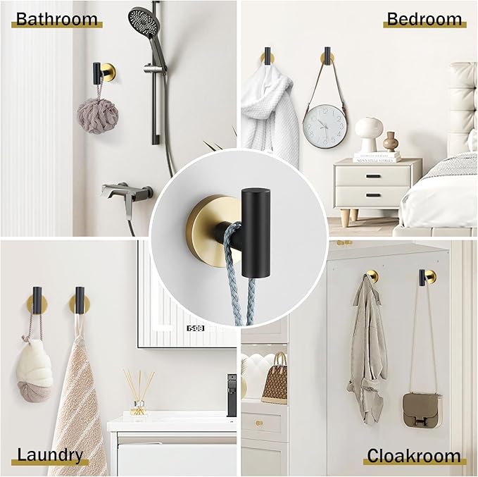 Black and Gold Towel Bar Set 10 Pieces Bathroom Hardware Accessories Set Include 23.6 in Towel Bar Towel Ring Towel Hook and Toilet Paper Holder Stainless Steel Wall Mounted