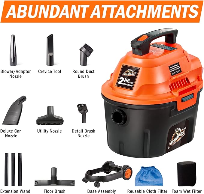 Armor All AA255W Wet/Dry Utility Vac 2.5 Gallon, 2.5-Gallon,120 Volts (AC), Orange/Black