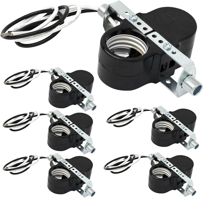 Diodesy- Double Light Socket Medium Base E26 2-Light Twin Cluster Socket Lamp Holder Side by Side with Wire Leads and Bracket for Hanging Lantern Garage Closet Pendant Light Black UL Listed Pack of 6