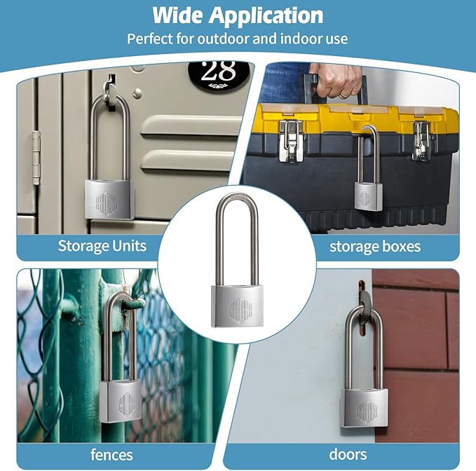 HOX Marine-Grade Rustproof Padlock, Stainless Steel Shackle & Chrome-Plated Brass Body, Weatherproof Outdoor Lock, 2.5-Inch Long Shackle (6 Pack)