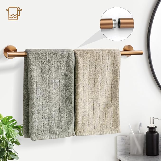 TURS Brushed Rose Gold 5 Piece Bathroom Hardware Set, SUS304 Stainless Steel 23.6 Inch Bath Towel Bar Set, Round Bathroom Accessories Kit Wall Mounted