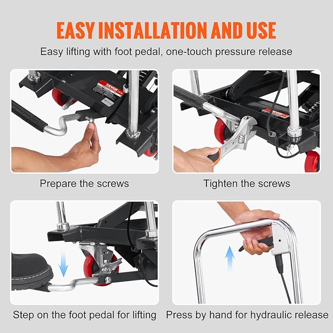 VEVOR Hydraulic Lift Table Cart, 500lbs Capacity 28.5" Lifting Height, Manual Single Scissor Lift Table with 4 Wheels and Non-Slip Pad, Hydraulic Scissor Cart for Material Handling, Black
